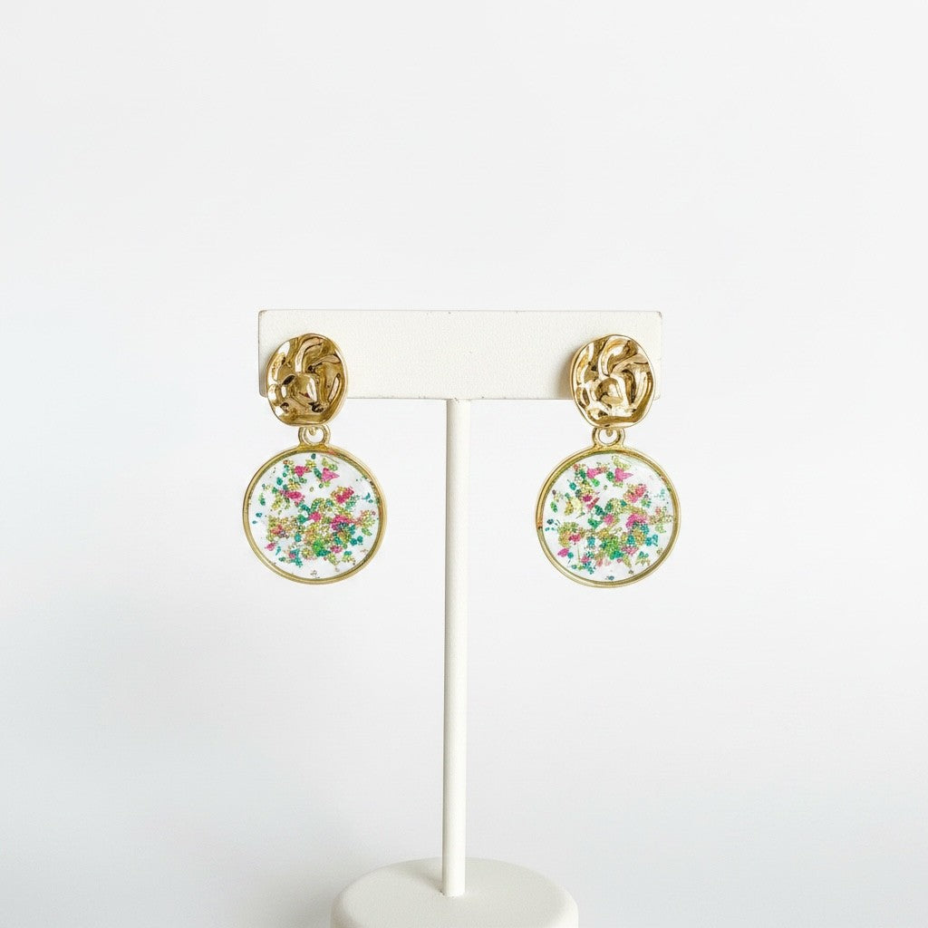 Crimson Bloom Resin Hook Earrings