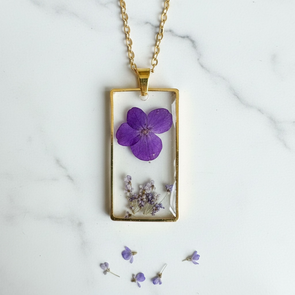 Botanical Resin Pendant Necklace