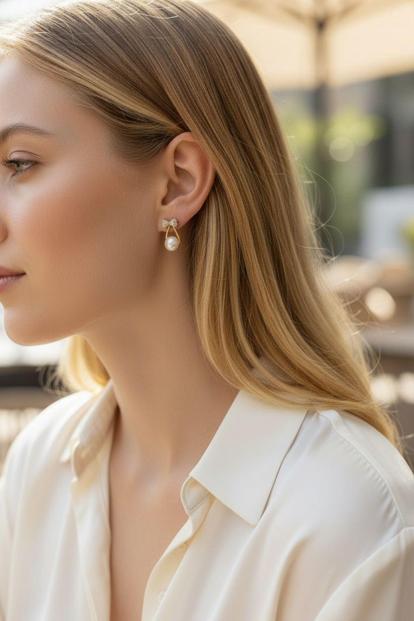 Sparkle Bow & Pearl Drop Earrings