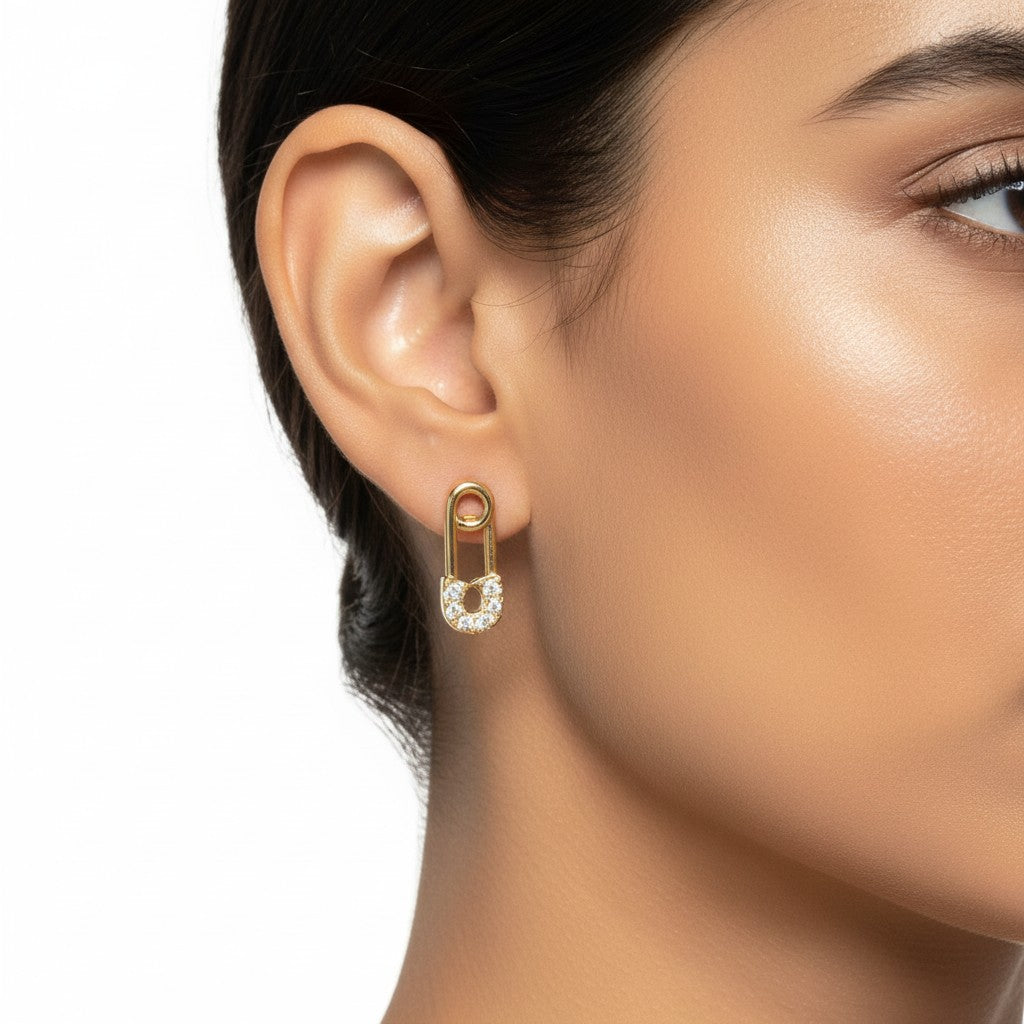 Pavé Safety Pin Stud Earrings