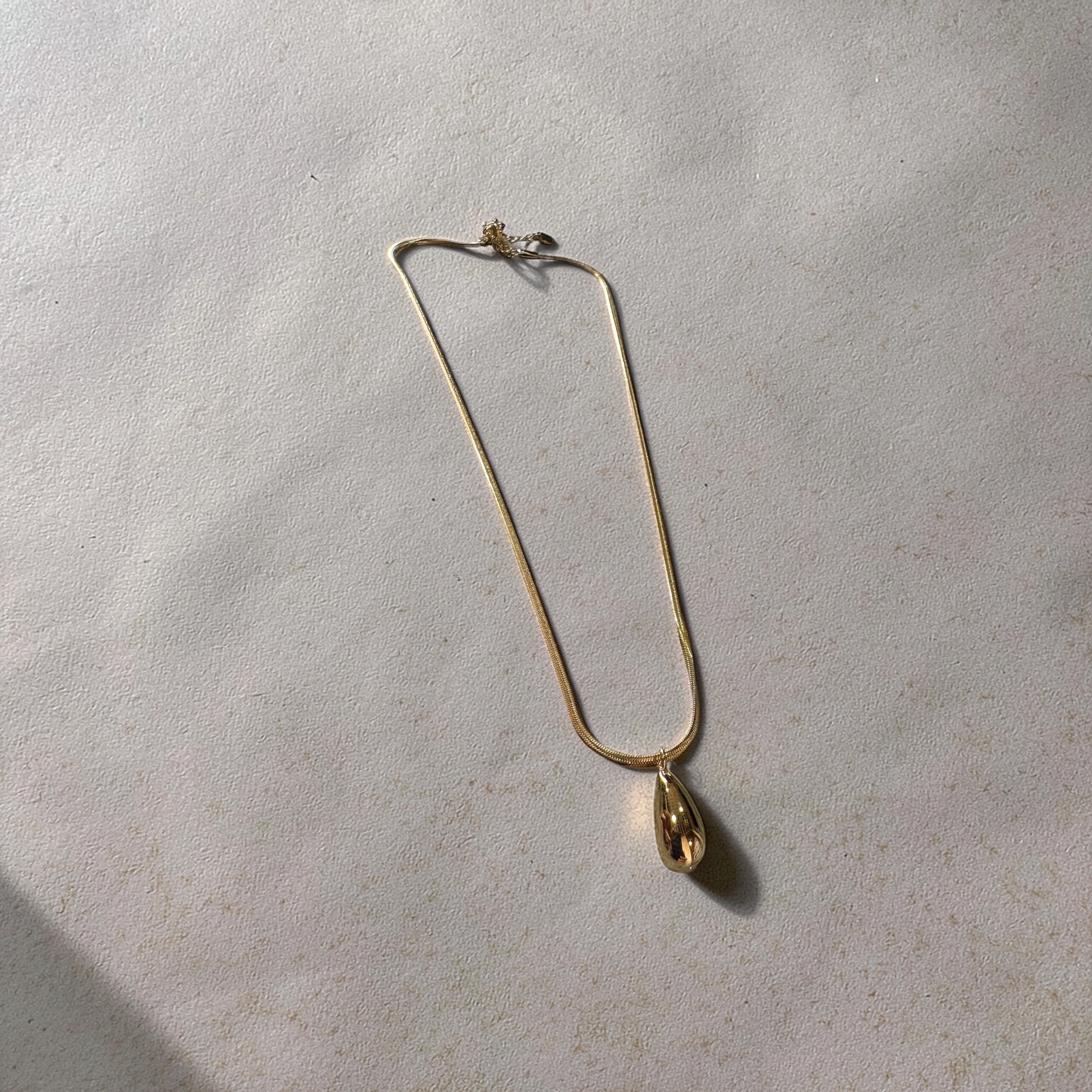 Gold Teardrop Pendant Herringbone Necklace