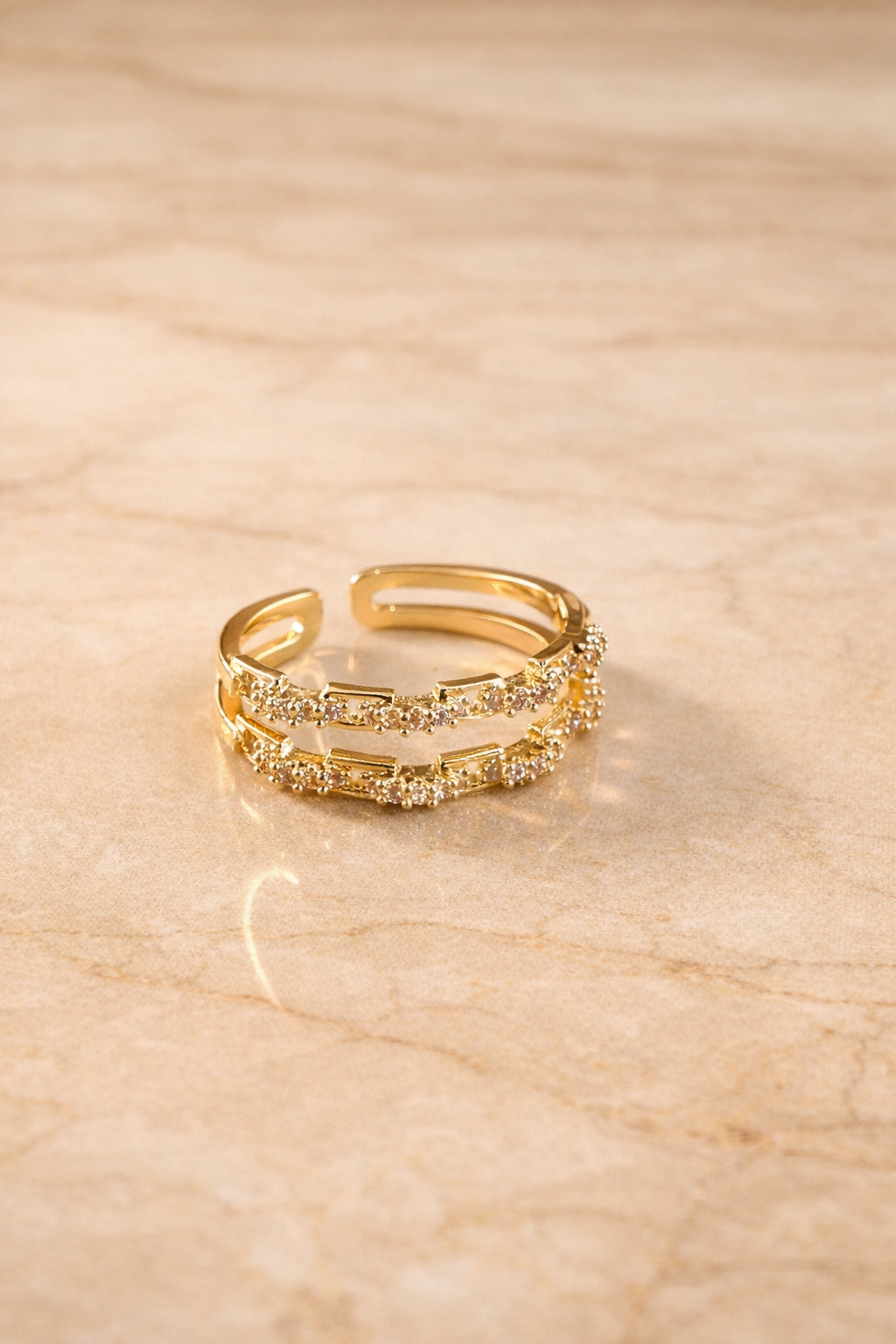 Twin Shine Adjustable Ring (Anti-Tarnish)