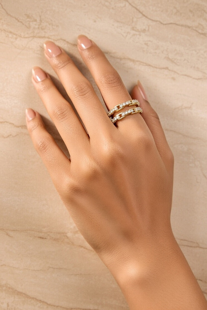 Twin Shine Adjustable Ring (Anti-Tarnish)
