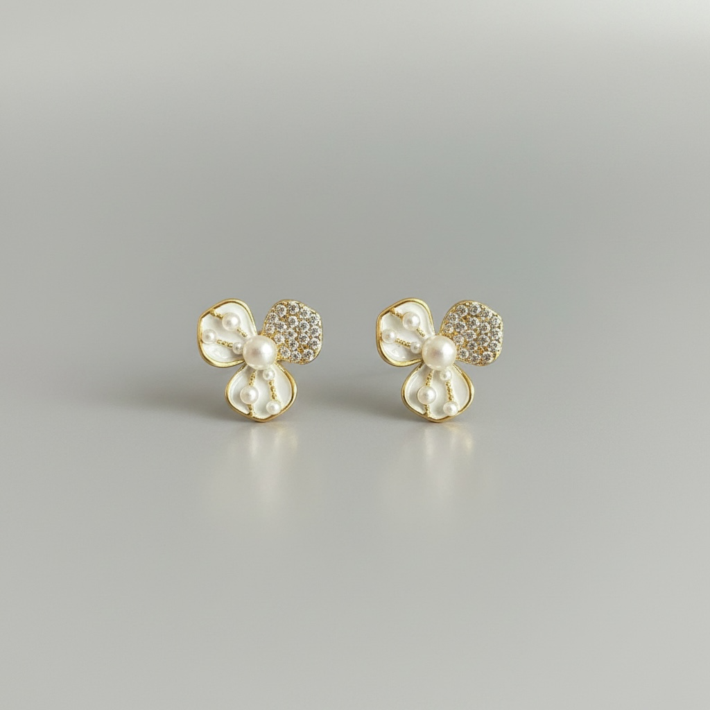 Petal Luxe Pearl & Pavé Flower Studs