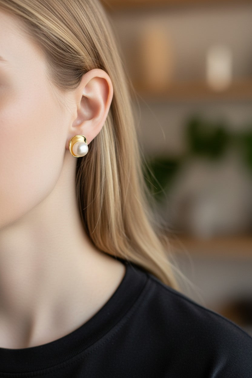 Sculptural Pearl Stud Earrings