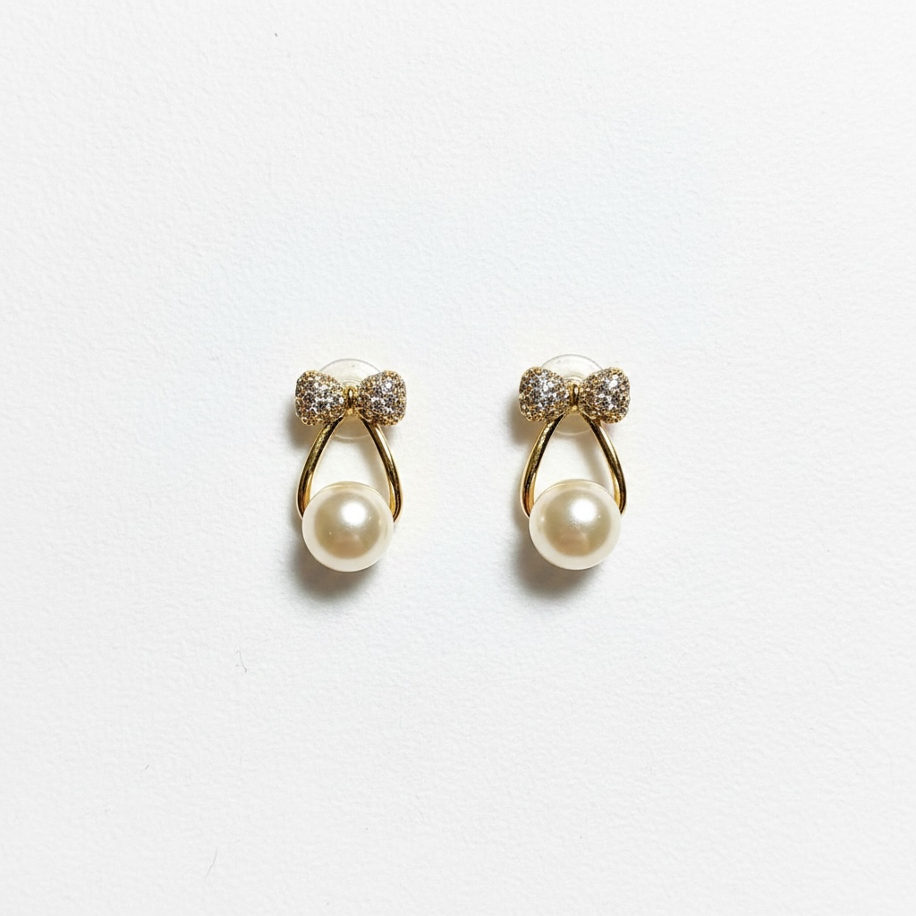 Sparkle Bow & Pearl Drop Earrings